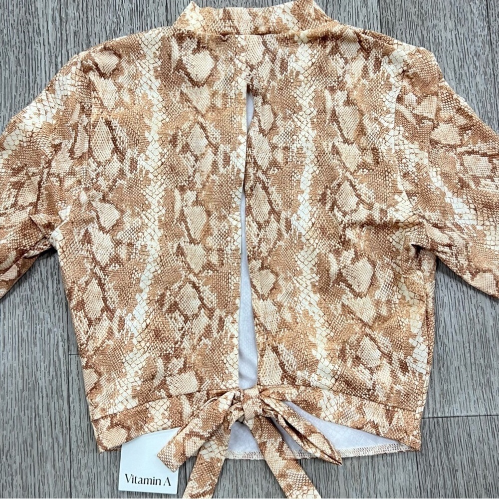 Vitamin A brown remy rash guard Swim Top tan cream snakeskin Large - Picture 4 of 8